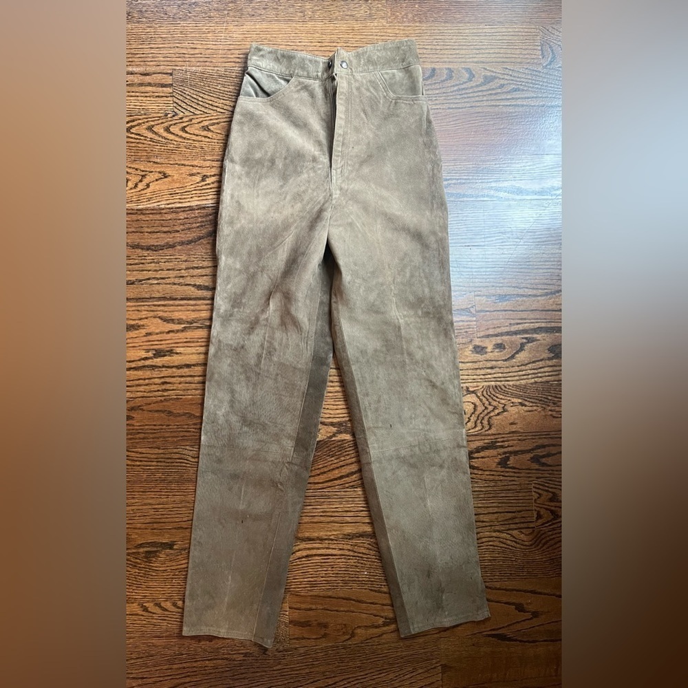 Deja Vu designer sued leather pants olive/brown Sz. XS super high waist